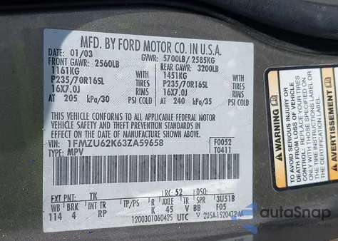 2003 Ford Explorer Xls из США, поврежденный, VIN 1FMZU62K63ZA59658